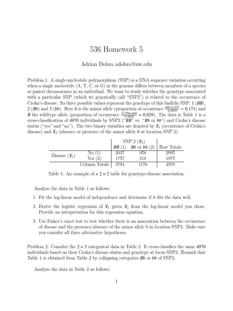 hw5-2 | PDF | Single Nucleotide Polymorphism | Genotype