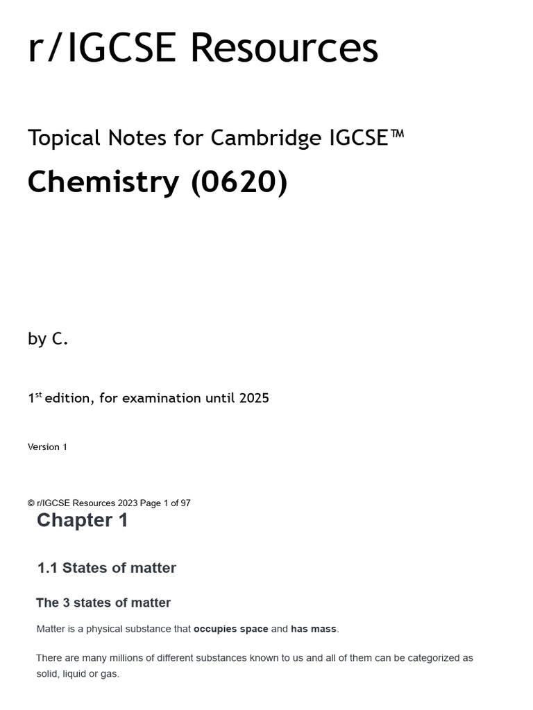 IGCSE Chemistry Notes: States of Matter | PDF | Ion | Reaction Rate
