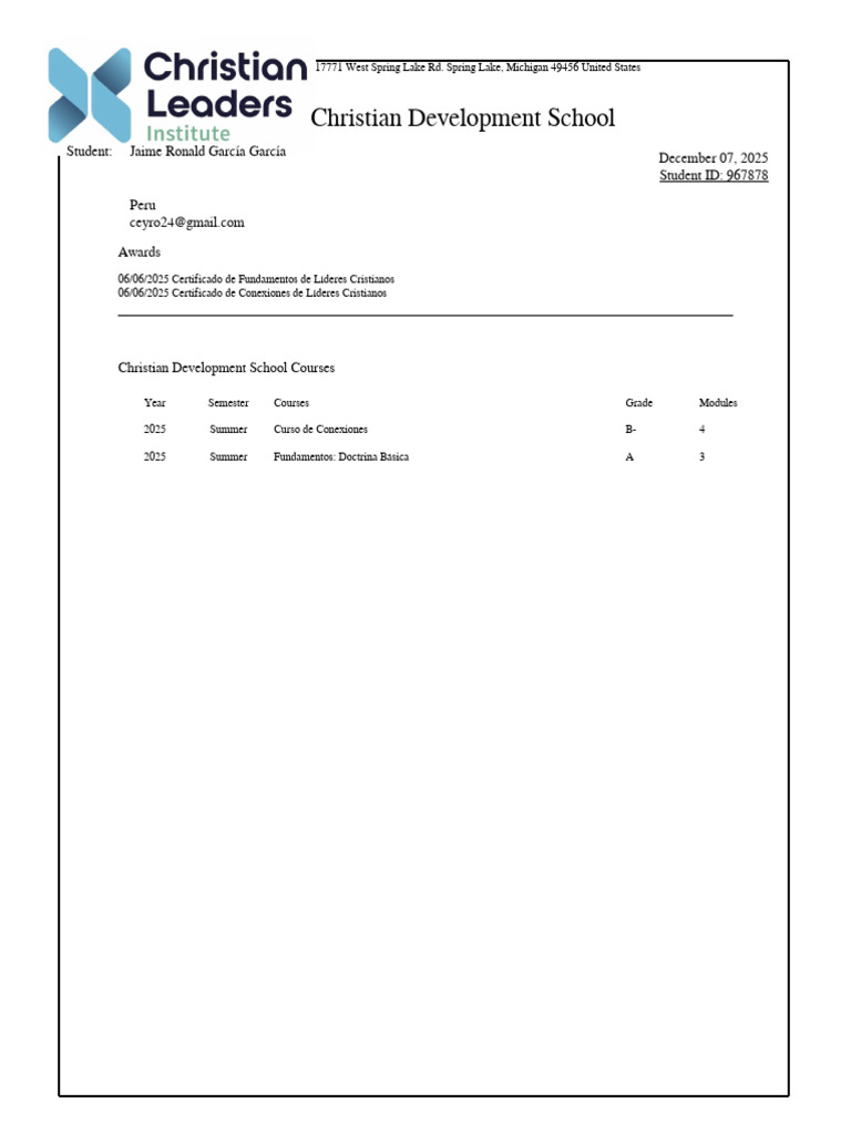 Christian Development School Transcript | PDF | Course Credit | Higher ...