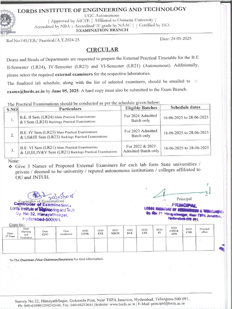 Circular-B.e II, IV&Vi - Sem External Practical Examiners - June 2025 | PDF