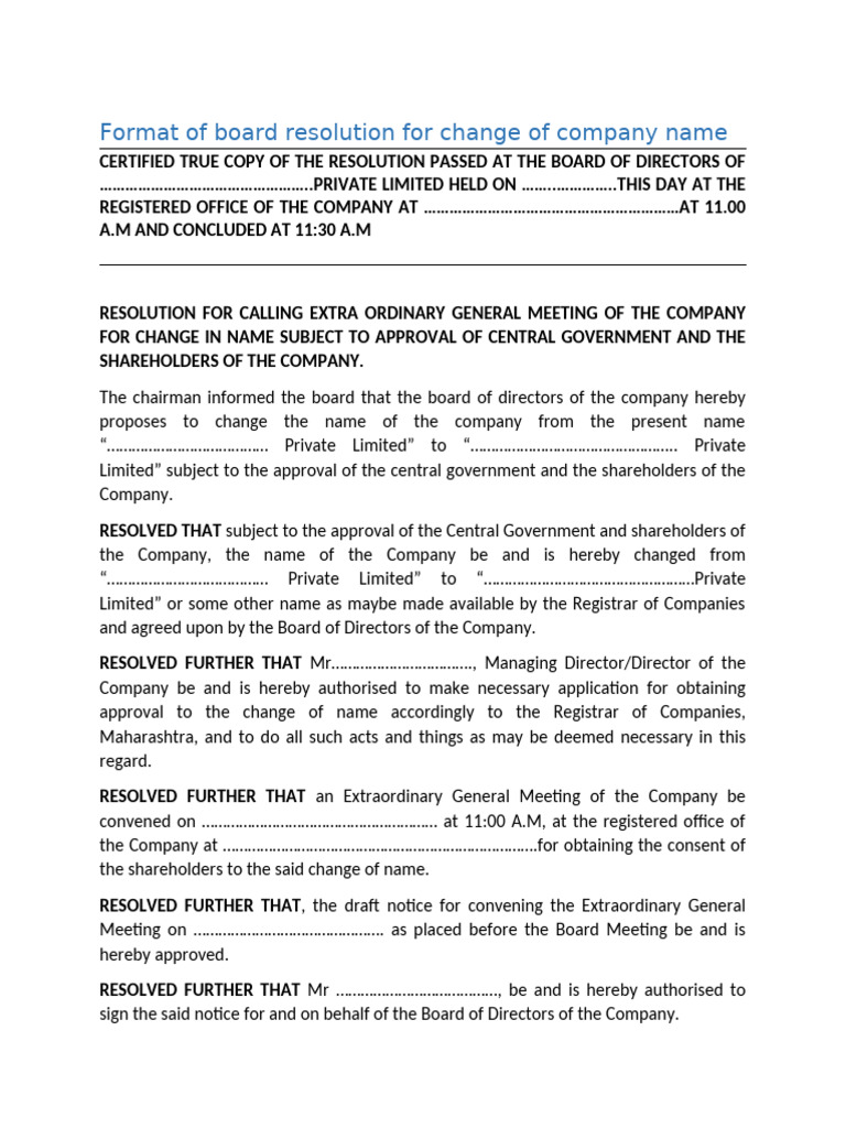 Board Resolution - Kubadilisha Jina Na Kampuni | PDF | Corporations ...
