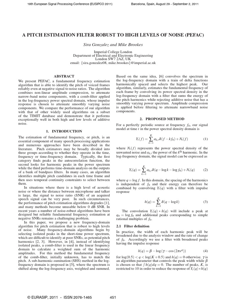Robust Pitch Estimation in Noisy Environments | PDF | Spectral Density ...