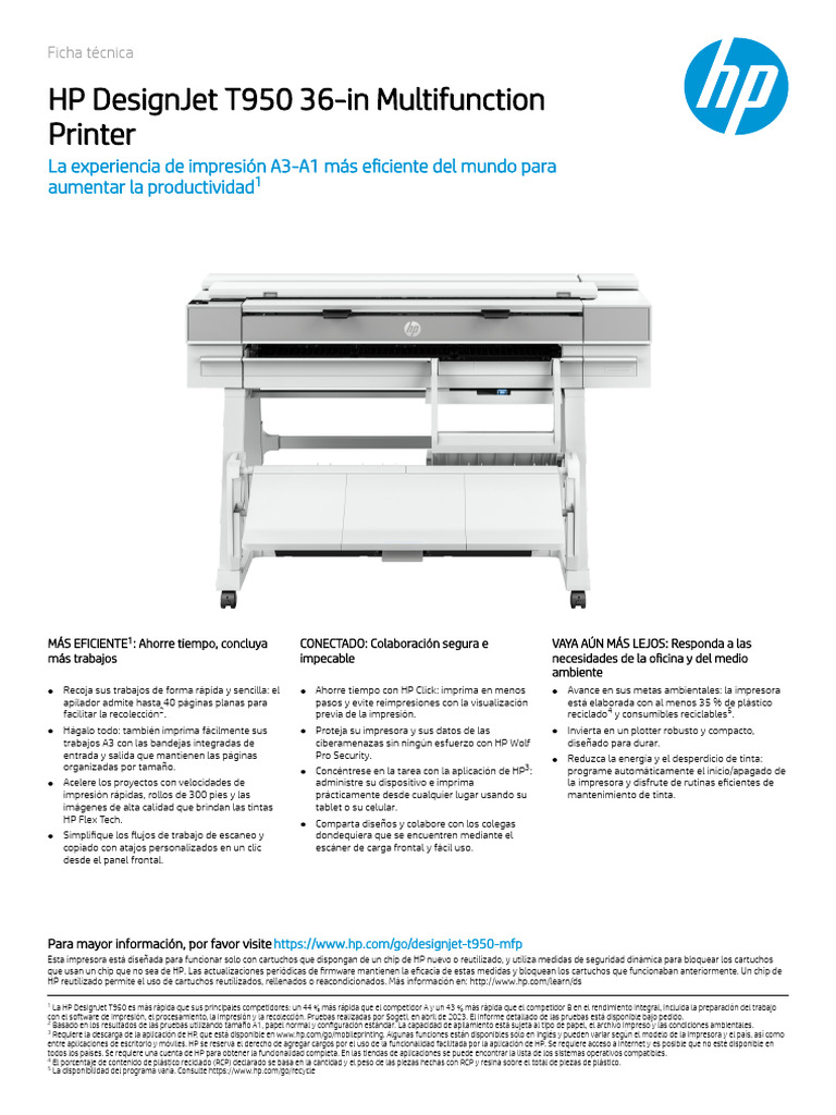 Impresora Multifuncional HP DesignJet T950 | PDF | Impresora ...