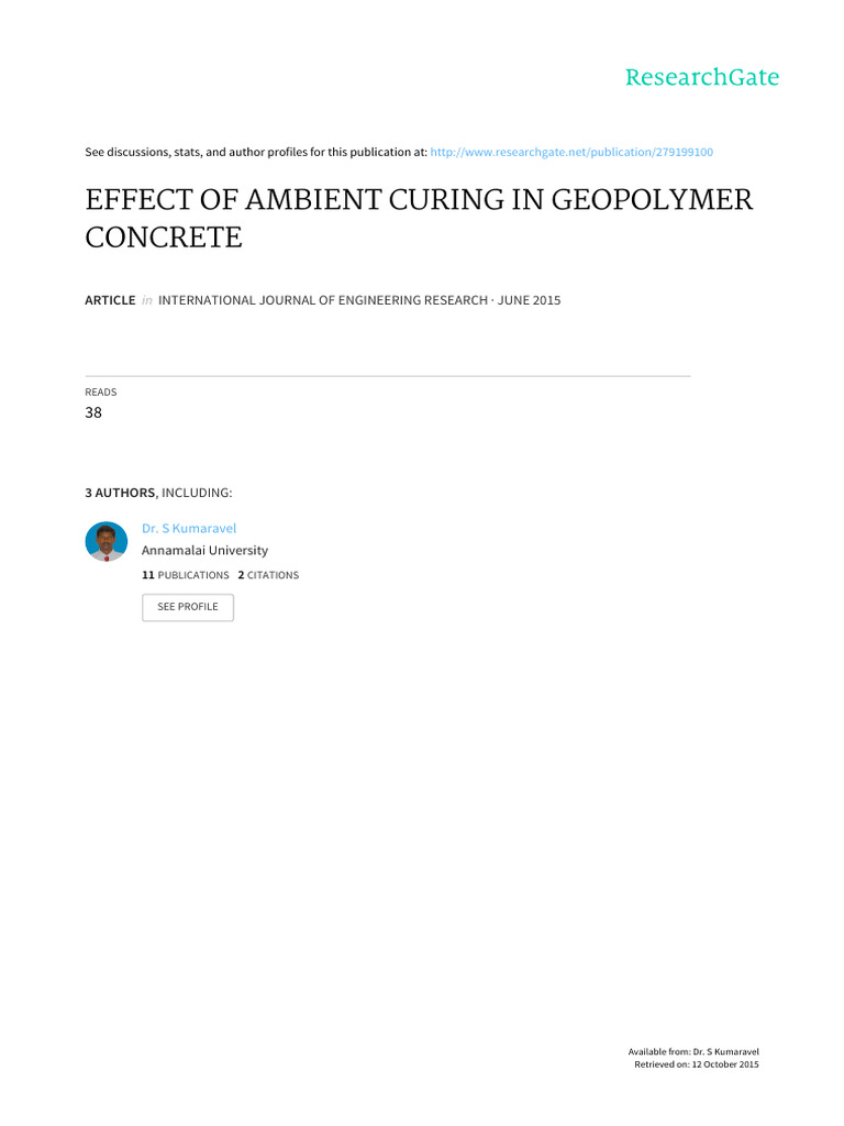 Effect of Ambient Curing in Geopolymer Concrete | PDF | Concrete | Cement