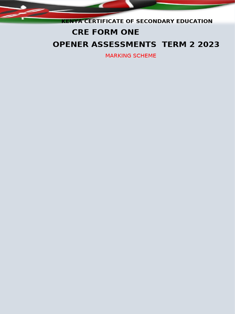 CRE Form One Term 2 2023 Marking Scheme | PDF | Genesis Creation ...