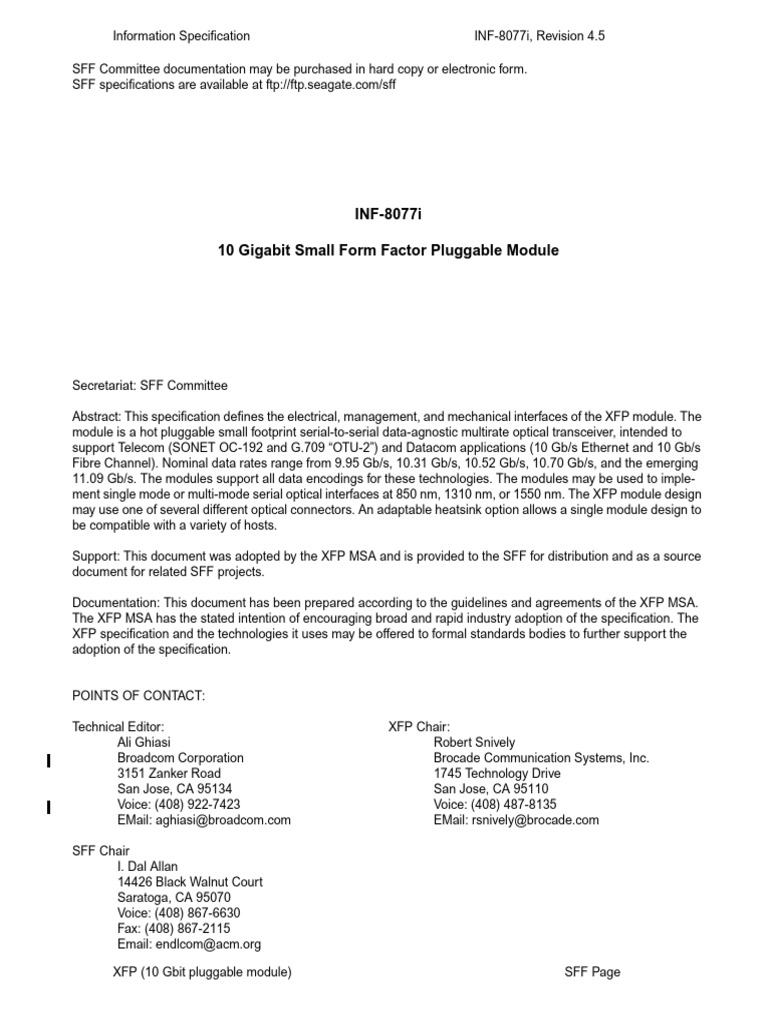XFP_Rev4_5_SFF_INF_8077i | PDF | Computer Engineering | Physical Layer ...