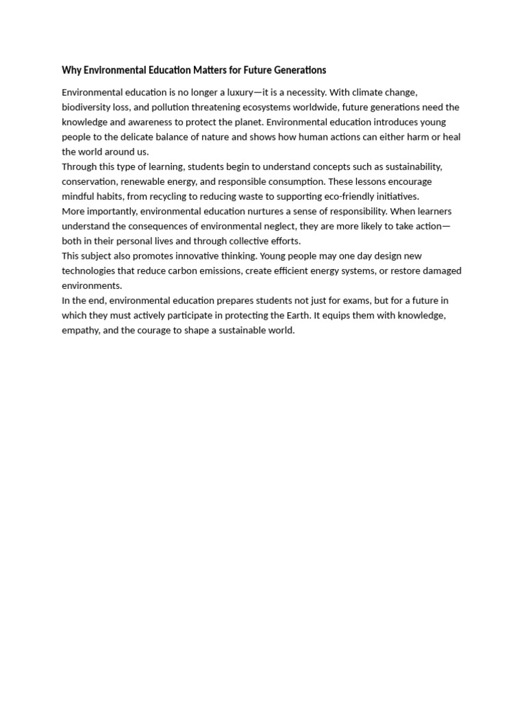 Importance of Environmental Education | PDF
