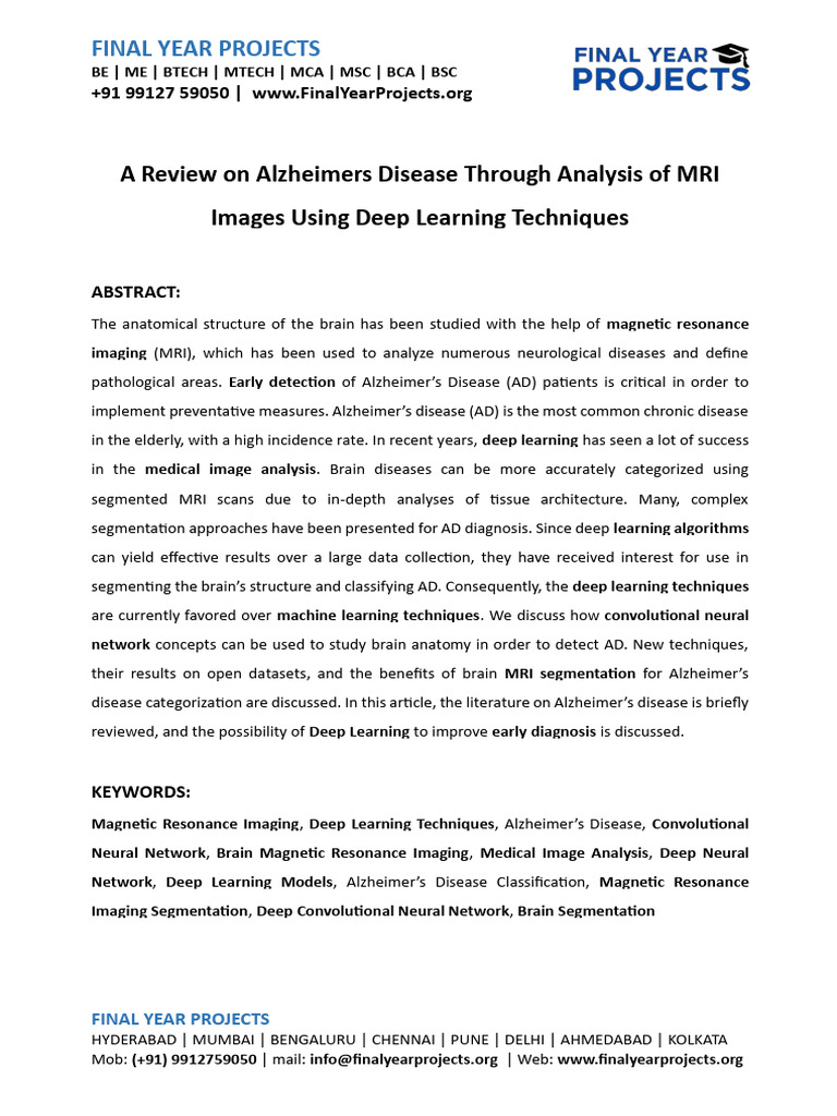 A Review on Alzheimers Disease Through Analysis of MRI Images Using ...
