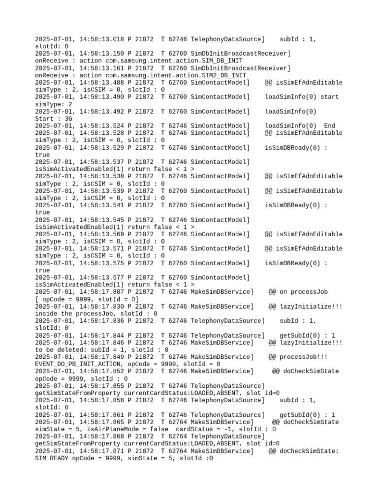 SIM Database Initialization Logs | PDF