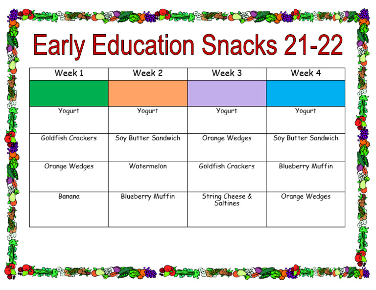 Weekly Snack Plan for Kids | PDF