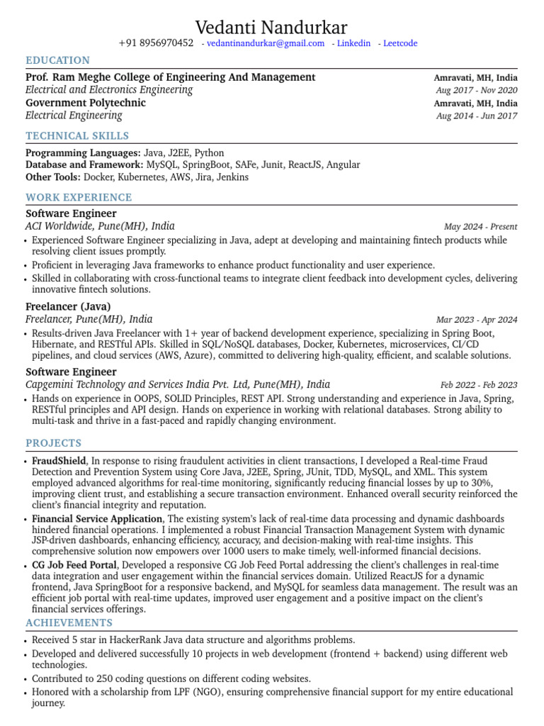 Vedanti Nandurkar - Software Engineer Profile | PDF | Web Development ...