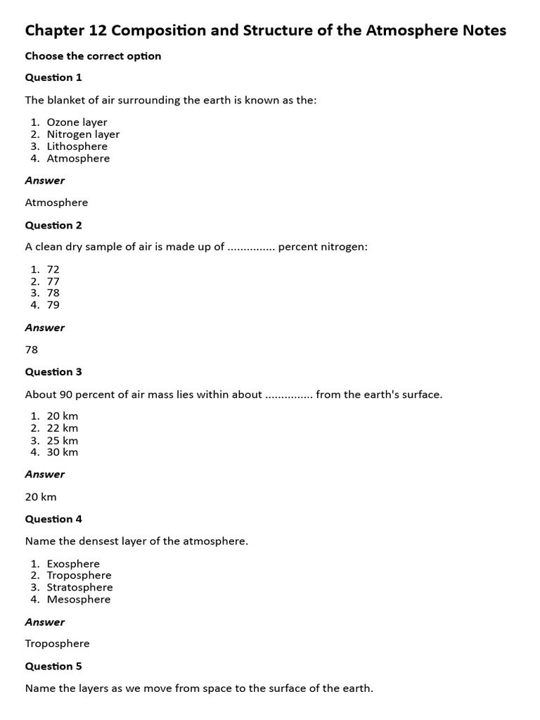 Chapter 12 Composition and Structure of The Atmosphere Notes - Docx ...