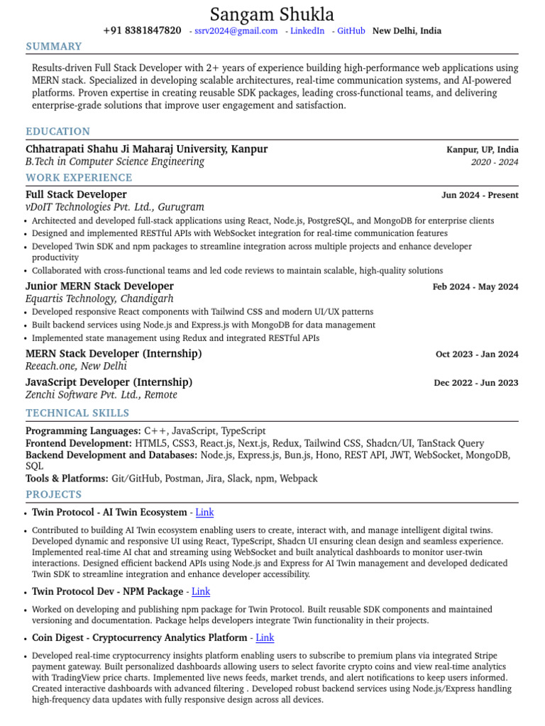 Full Stack Developer Profile: MERN Expert | PDF | Computing ...