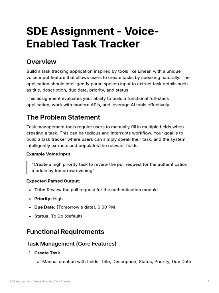 Voice-Enabled Task Tracker Assignment | PDF | Parsing | Artificial ...