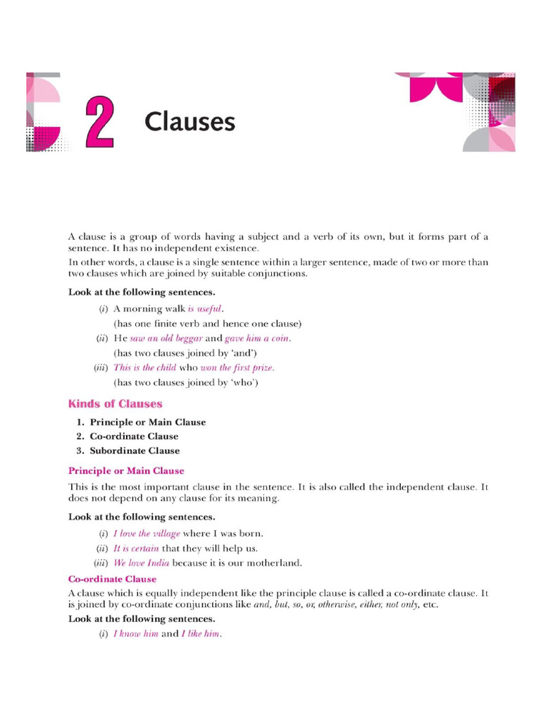 Clauses Notes and Exercise | PDF