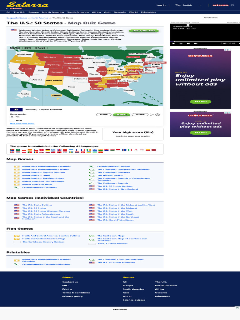 The U.S. 50 States - Map Quiz Game - Seterra | PDF | Southern United