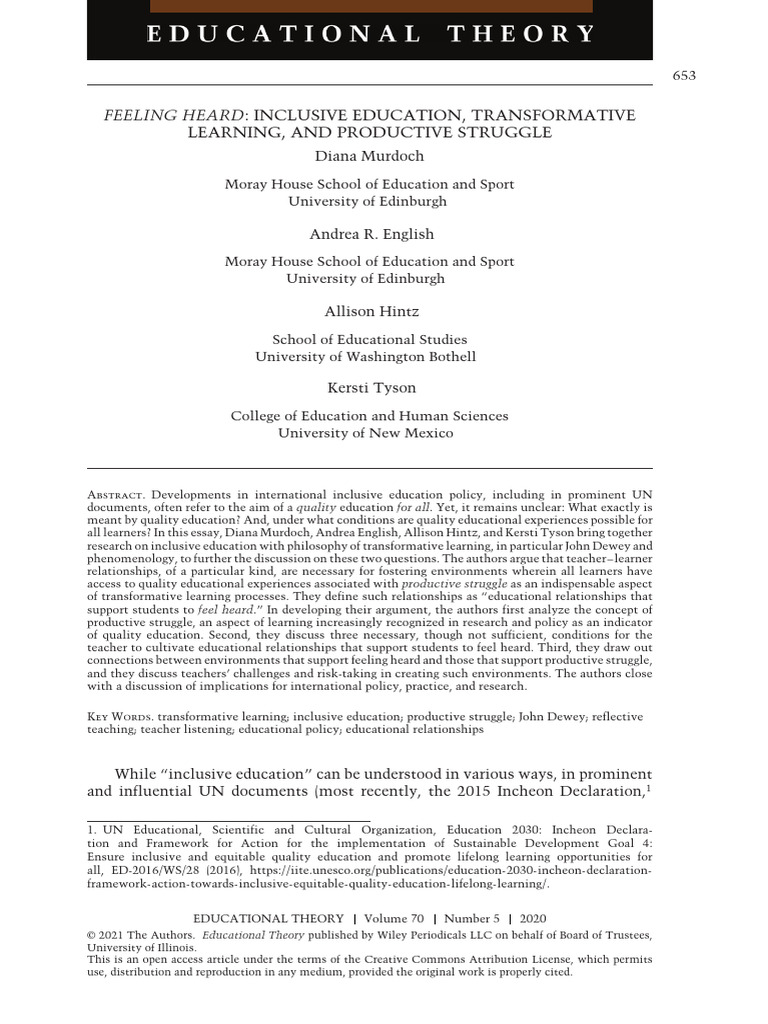 Inclusive Education and Transformative Learning | PDF | Philosophy Of ...