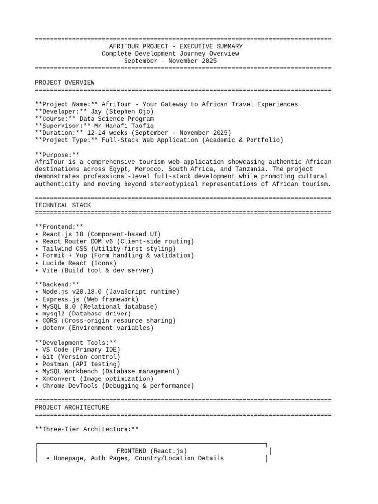 AfriTour Tourism - Project - Summary | PDF | Databases | Software ...