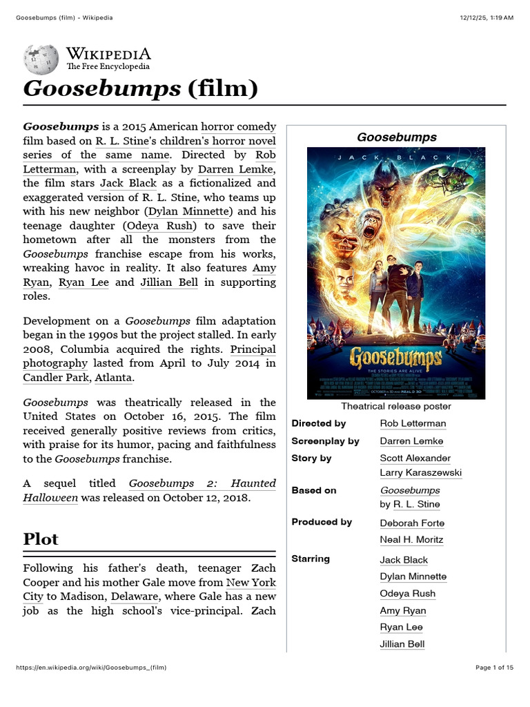 Goosebumps Film Overview and Details PDF