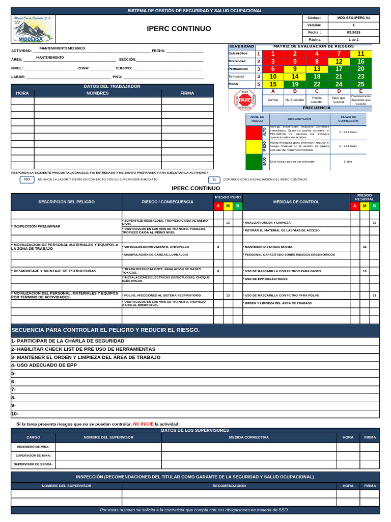 IPERC Continuo: Gestión de Riesgos Laborales | PDF | Seguridad y salud ...