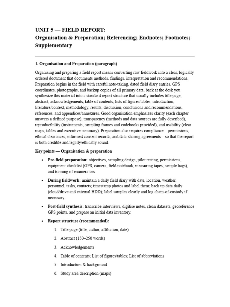 Unit 5 Fieldwork | PDF | Note (Typography) | Citation