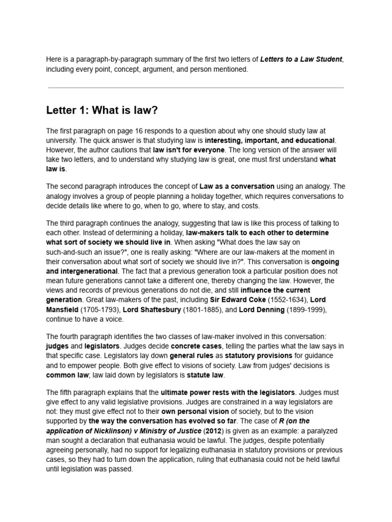 Summary of Law Student Letters | PDF | Reason | Justice
