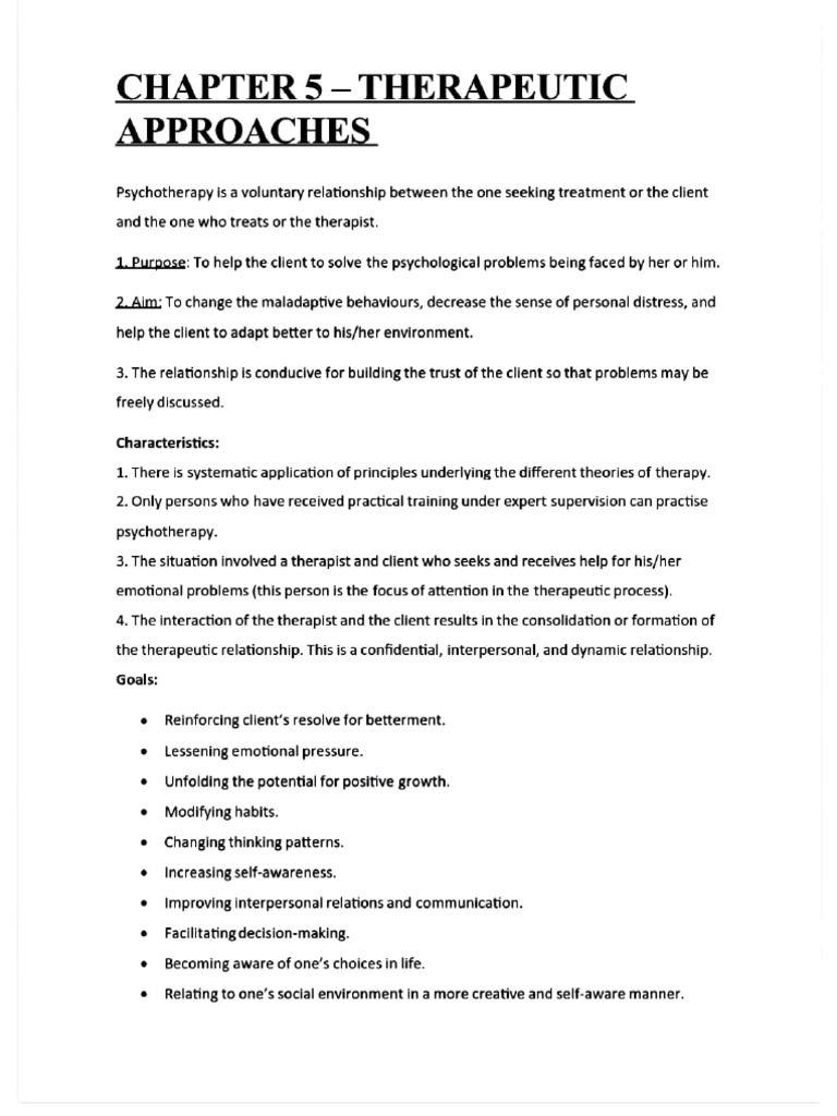 Chapter 5 - Therapeutic Approaches | PDF | Psychotherapy | Behaviour ...