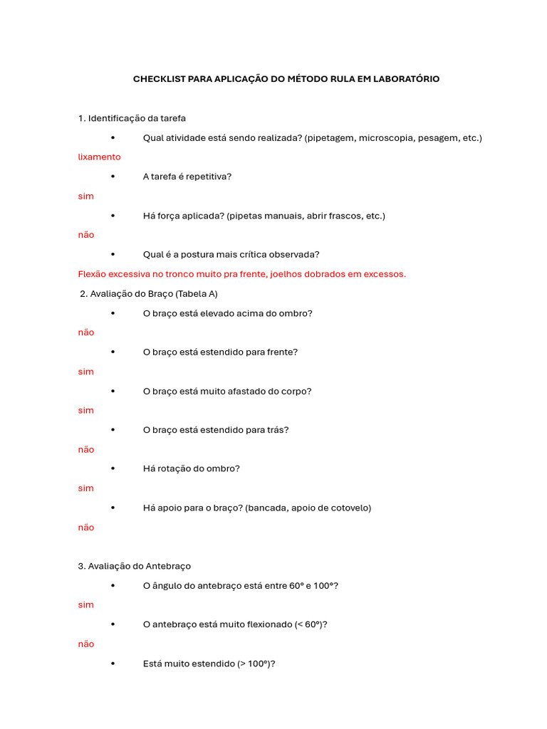 Checklist RULA para Laboratório | PDF