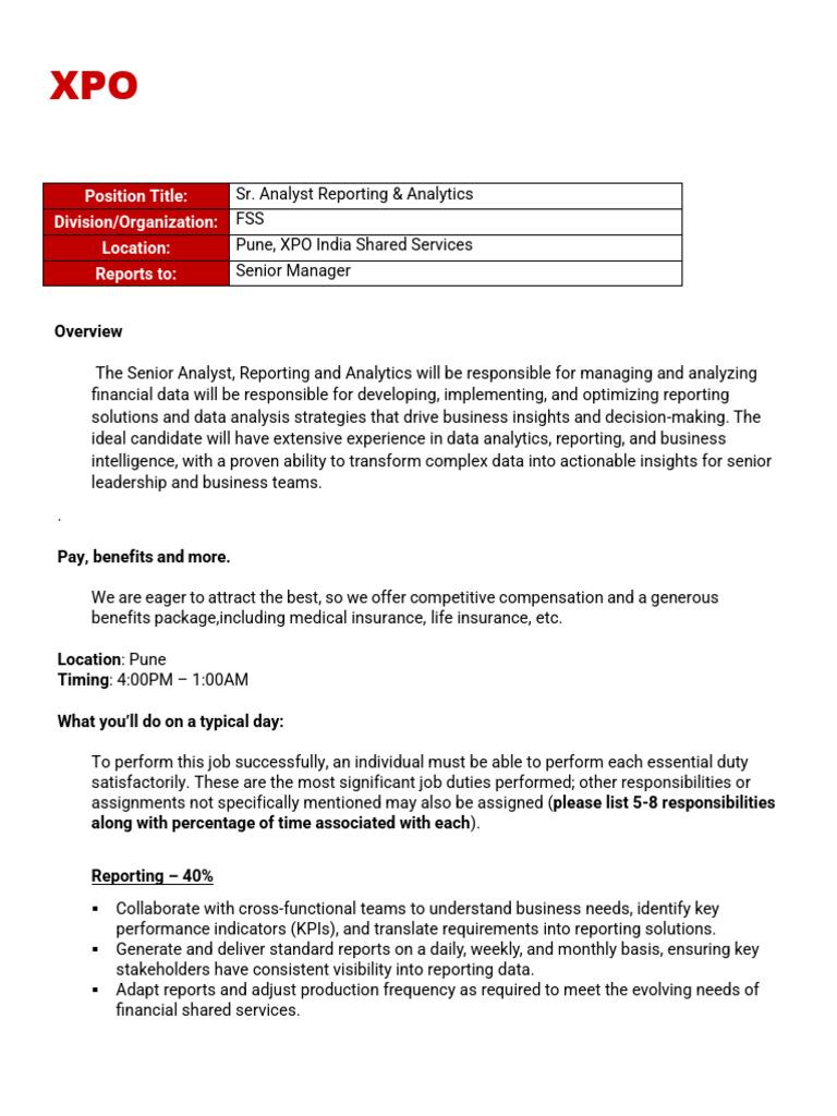 Sr. Analyst Reporting & Analytics | PDF | Data Analysis | Data