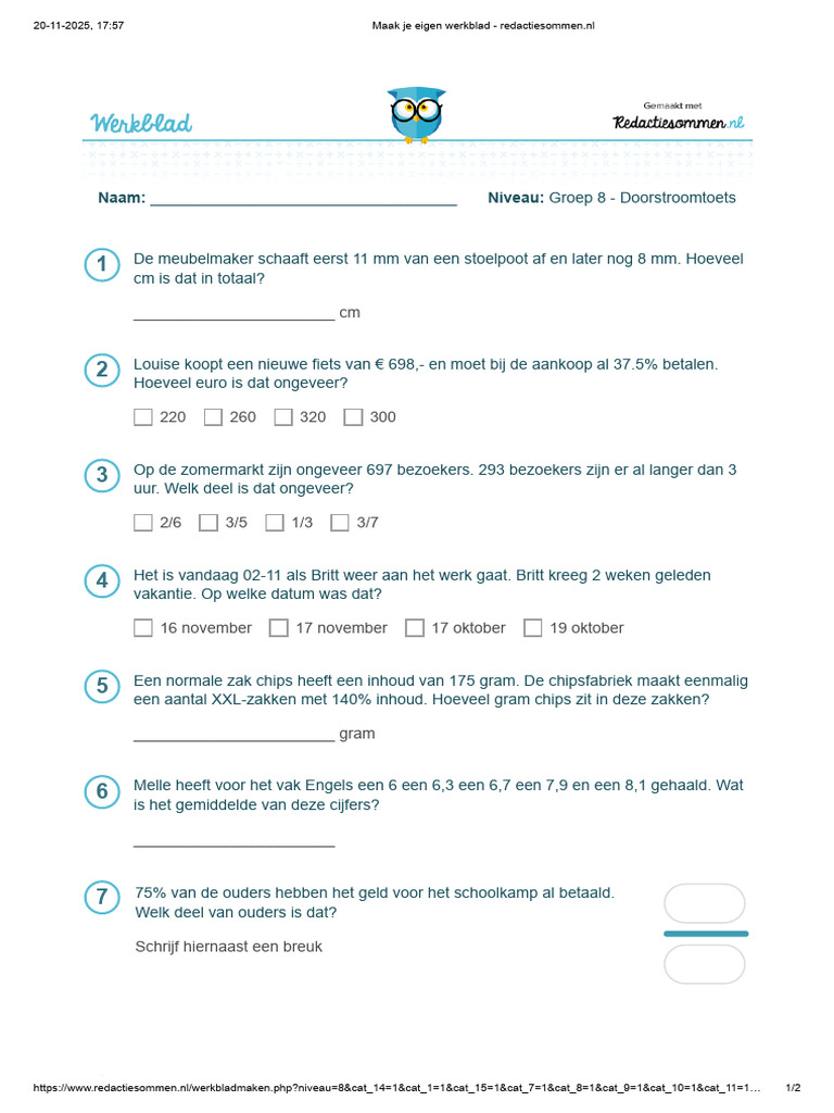 Maak Je Eigen Werkblad - Redactiesommen - NL | PDF