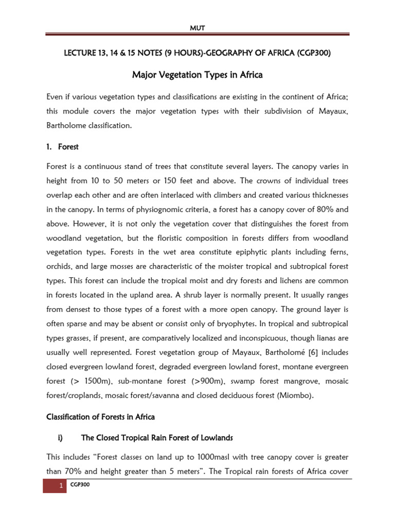 Major Vegetation Types in Africa | PDF | Forests | Savanna