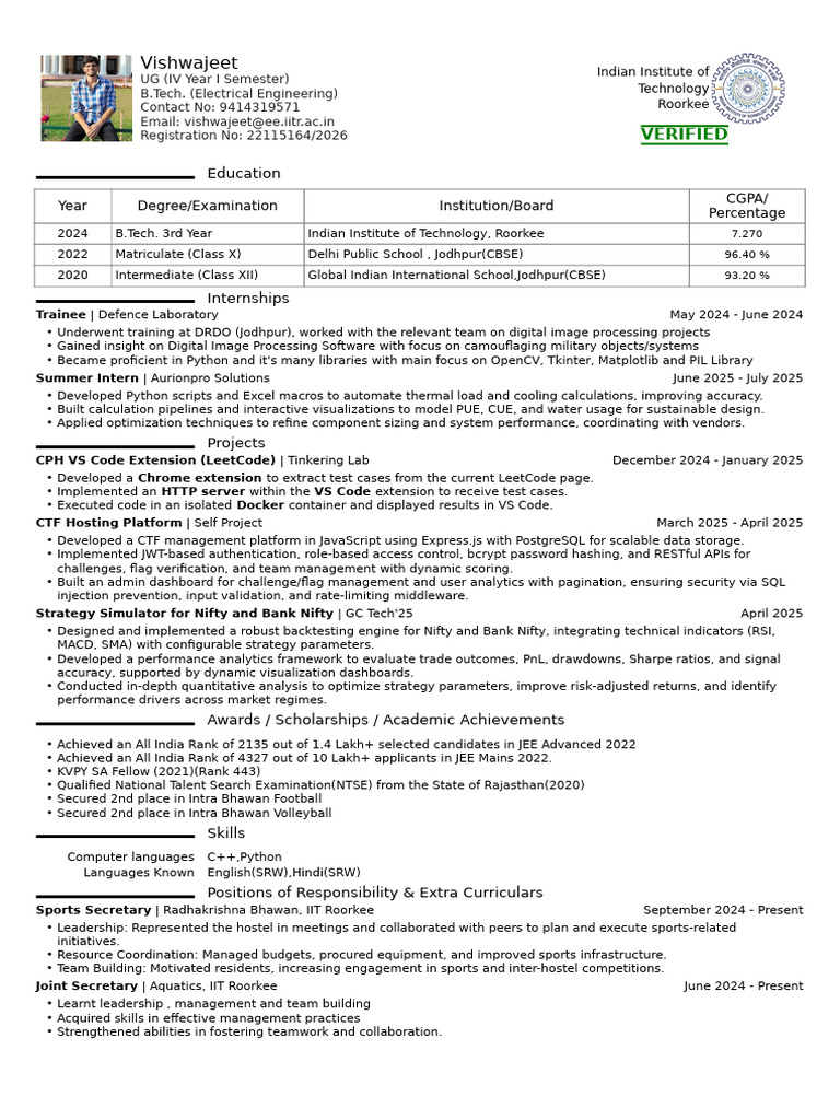 B.Tech Student Profile and Achievements | PDF | Computing | Software ...