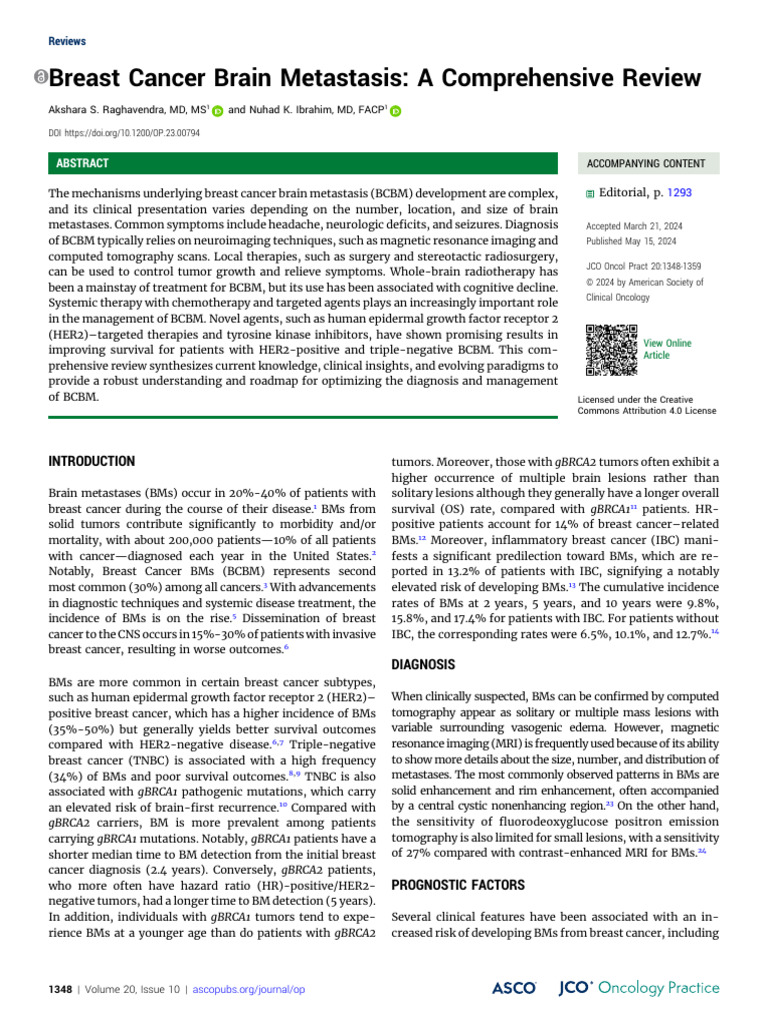 Breast Cancer Brain Metastasis Review | PDF | Breast Cancer | Metastasis