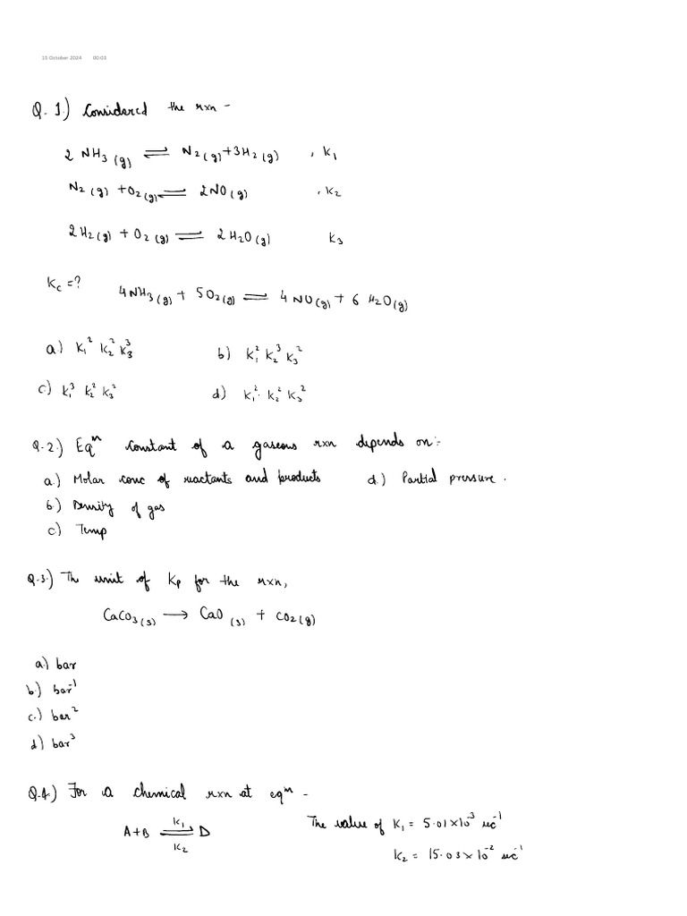 Equilibrium Questions for Study | PDF