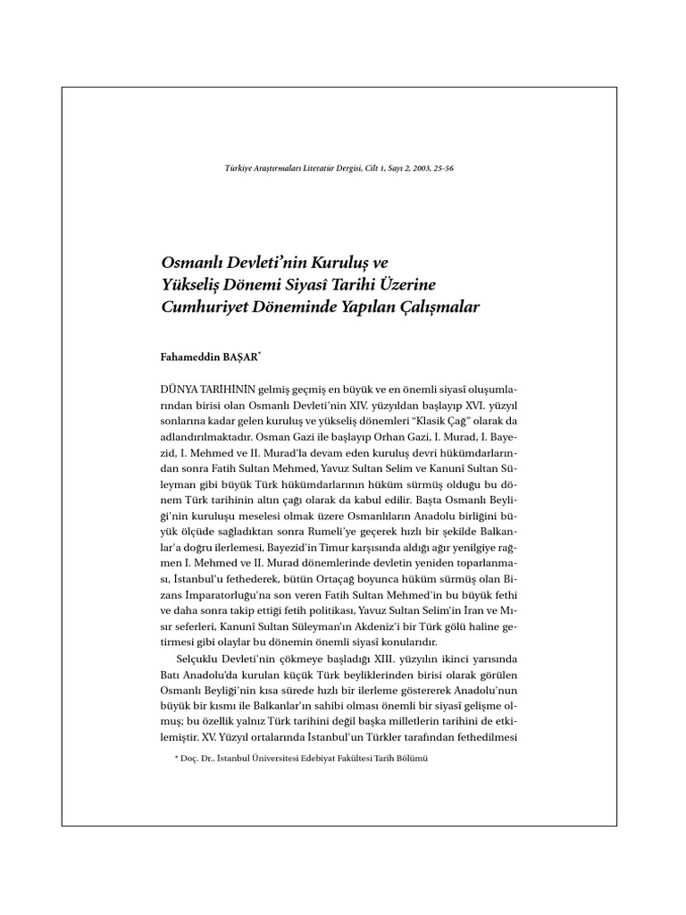 Osmanli Devletinin Kurulus Ve Yukselis D | PDF