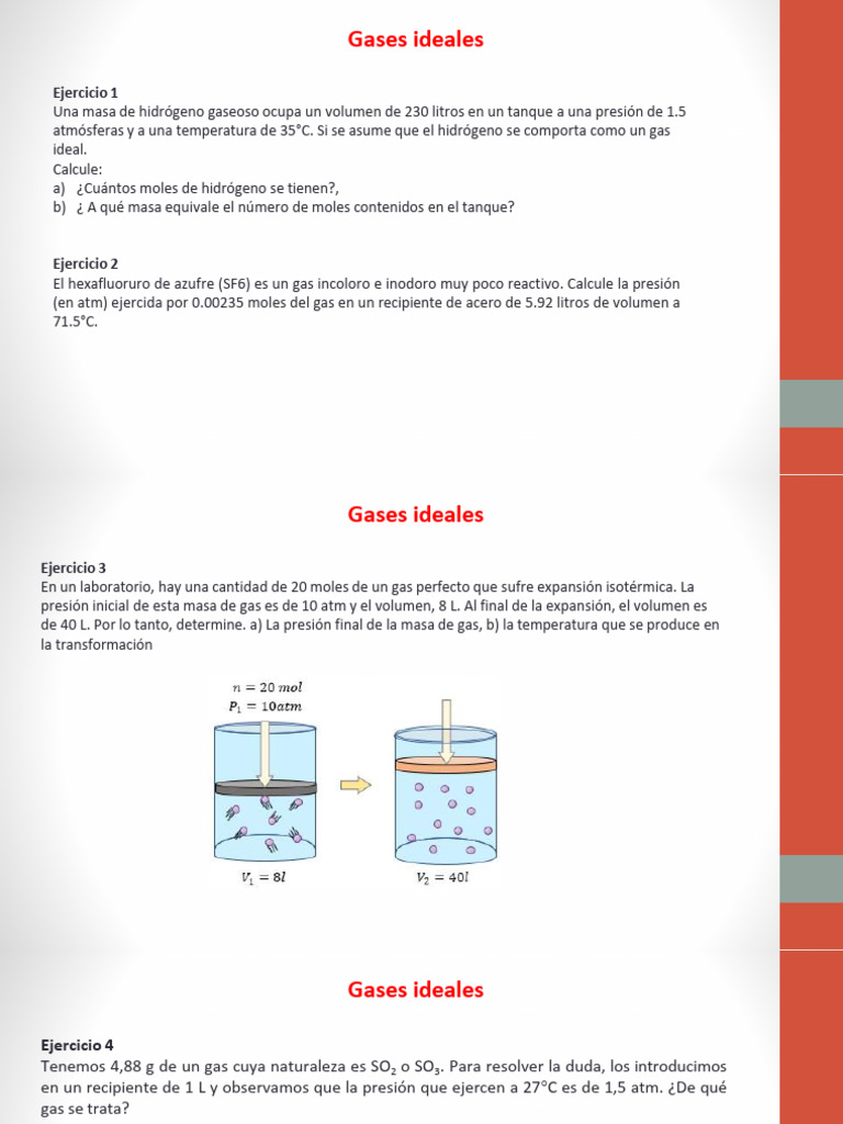 Ejercicios sobre Gases Ideales y Cálculos | PDF | Gases | Mole (Unidad)