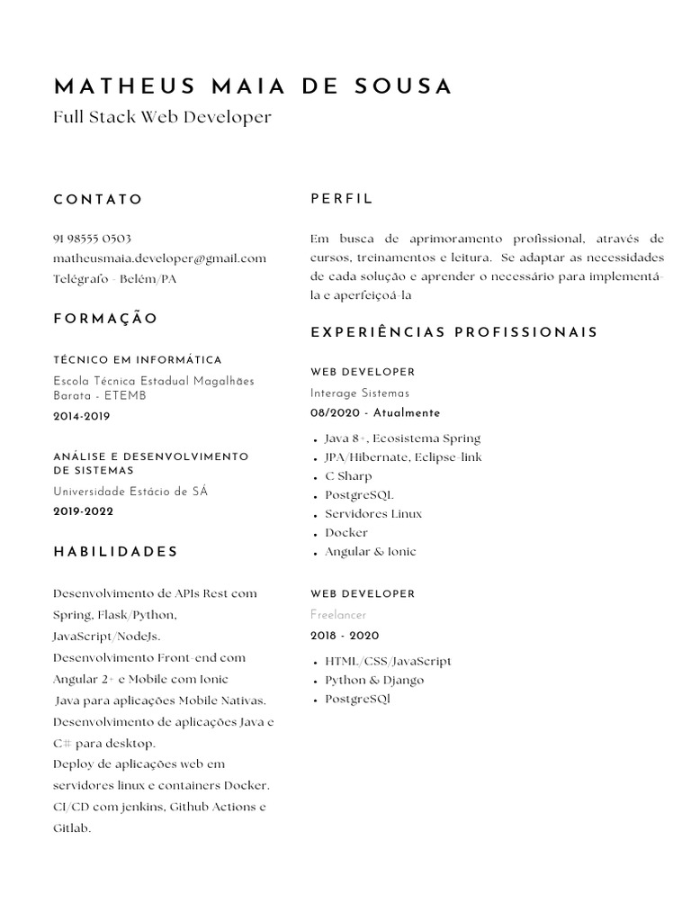 Currículo de Desenvolvedor Full Stack | PDF