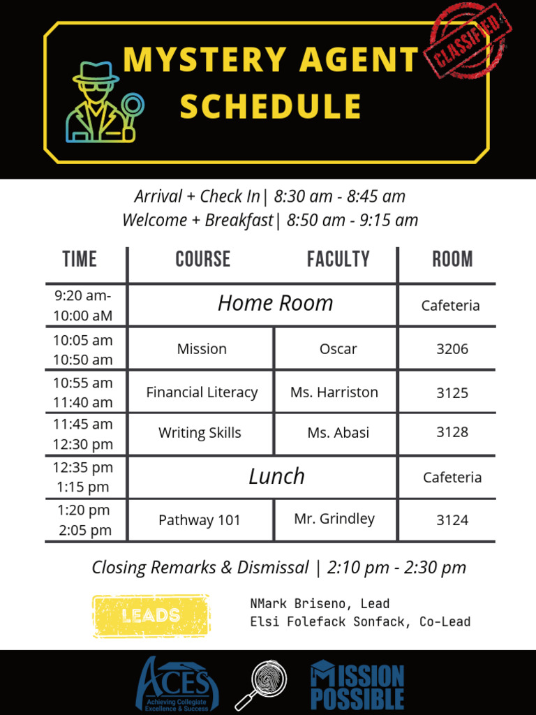 Mystery Agent Schedule | PDF