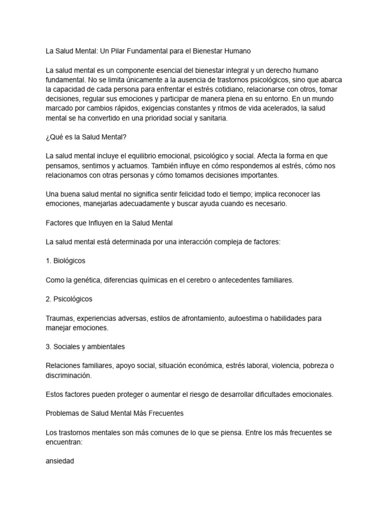 Salud Mental: Clave para el Bienestar | PDF | Salud mental | Las emociones