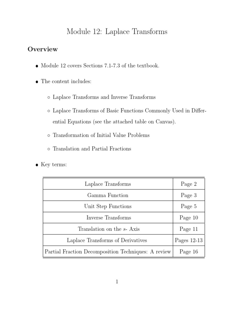 Laplace Transforms Overview and Techniques | PDF | Laplace Transform ...
