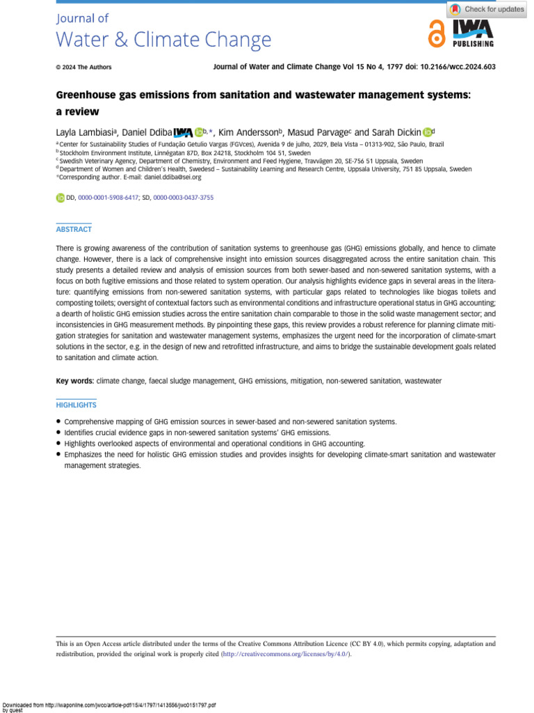 Greenhouse Gas Emissions From Sanitation and Wastewater Management ...