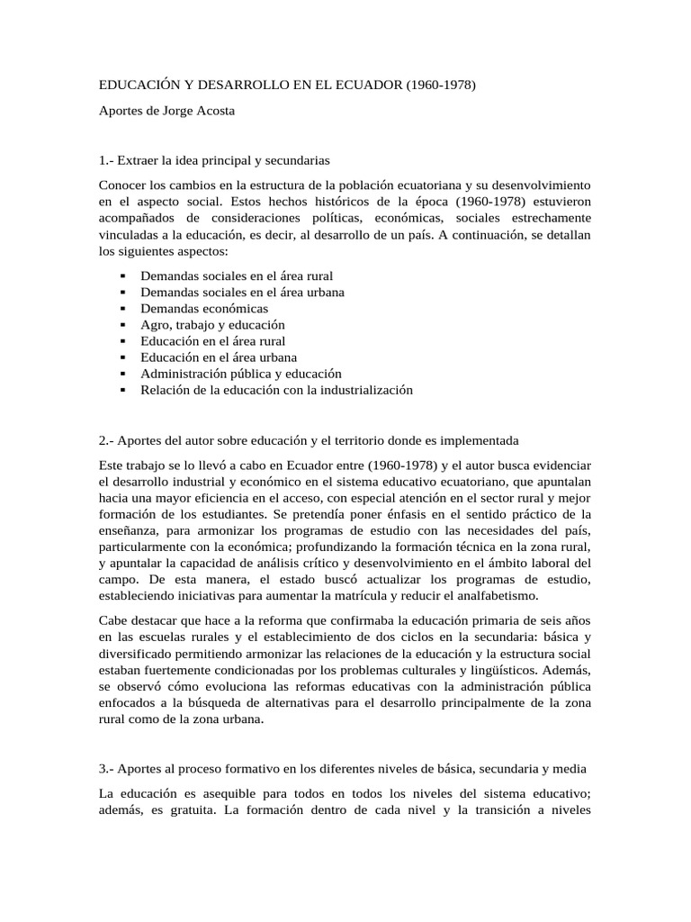 Educación y Desarrollo en Ecuador (1960-1978) | PDF | Ecuador | Área rural