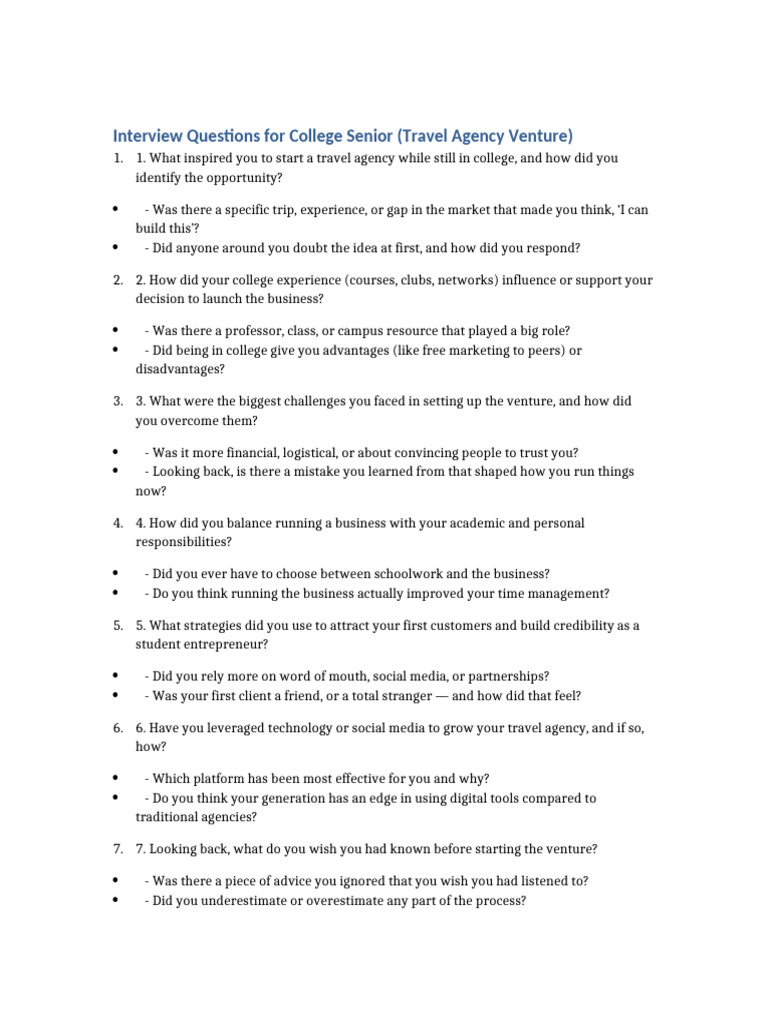 Interview Questions Travel Agency | PDF