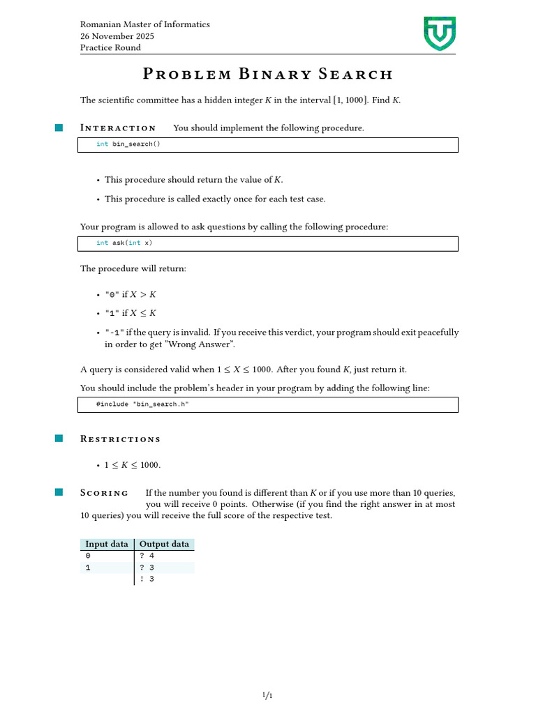 Binary Search Problem for Informatics | PDF