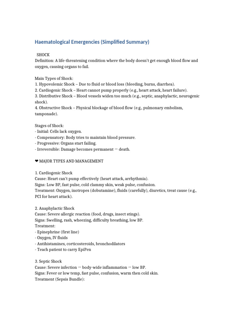 Haematological Emergencies Overview | PDF | Shock (Circulatory) | Bleeding