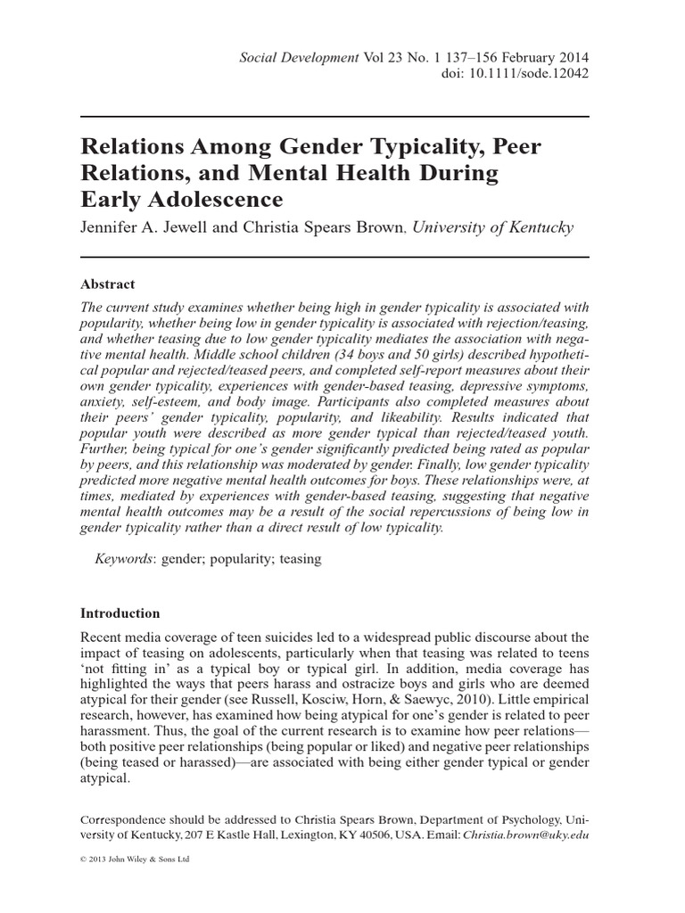 Gender Typicality and Adolescent Mental Health | PDF | Adolescence | Gender