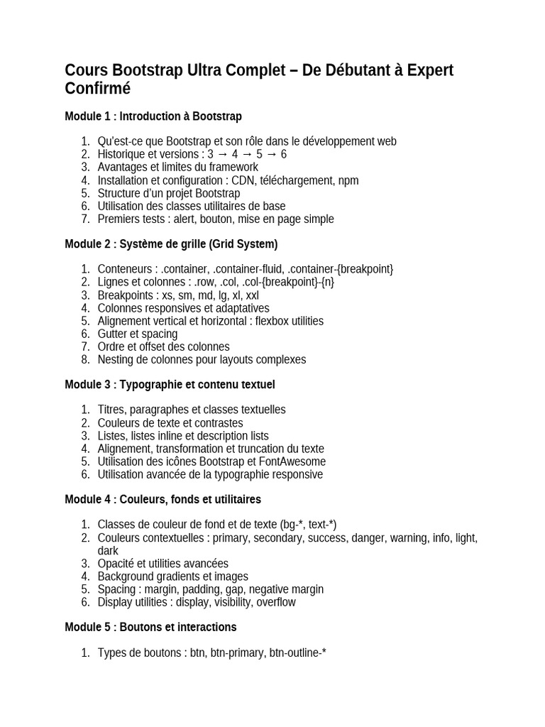 Cours Bootstrap Complet : De Débutant à Expert | PDF | Bootstrap (Front ...