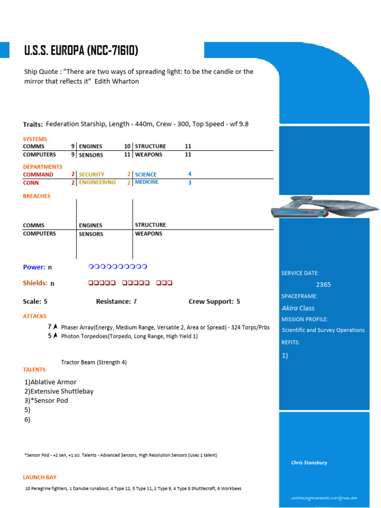 Uss Europa ( Sensor Pod) | PDF | Warships | Star Trek