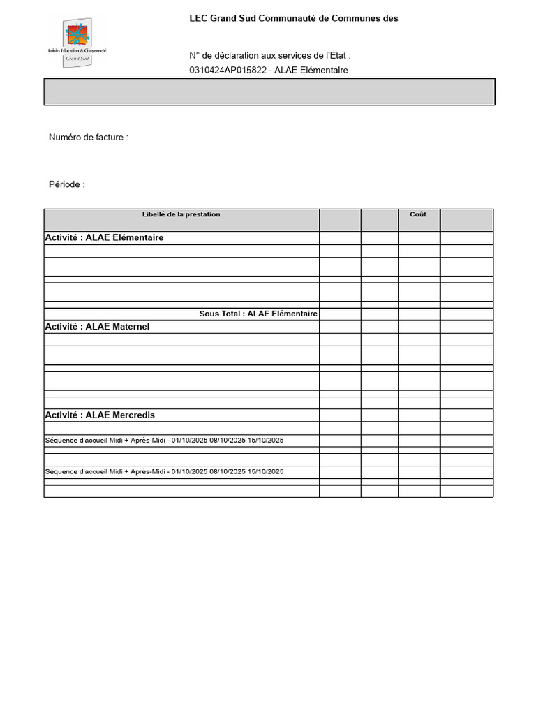 Facture ALAE et ALSH - Novembre 2025 | PDF | Facture | Documents ...