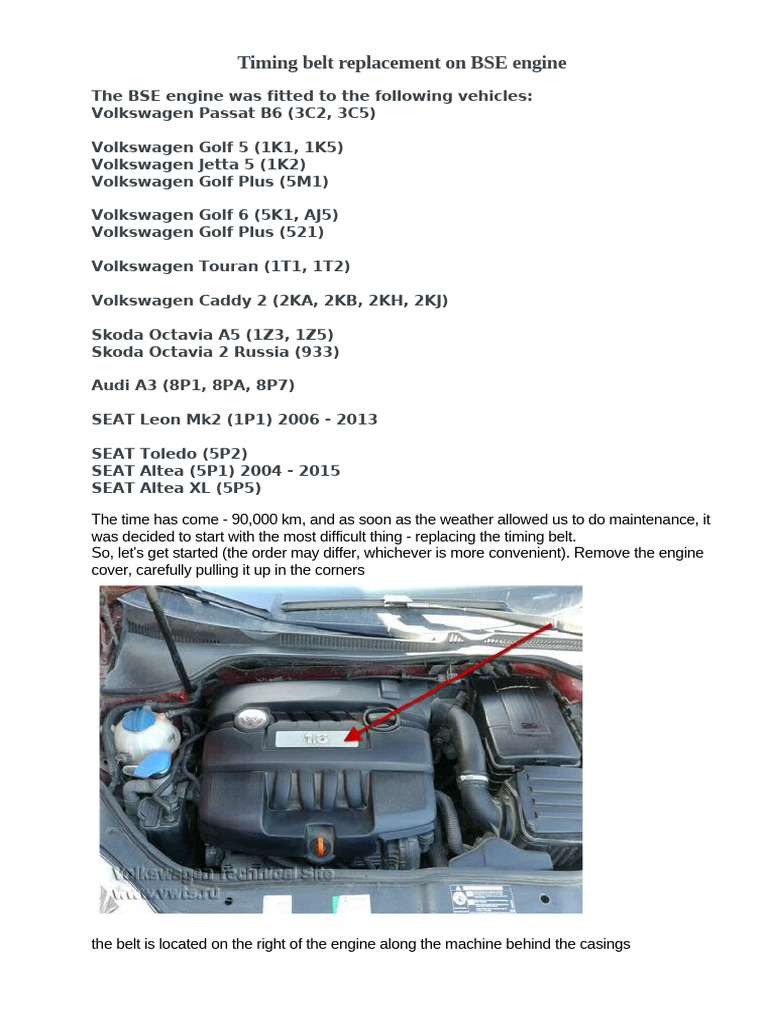 BSE Engine Timing Belt Replacement Guide | PDF | Belt (Mechanical ...